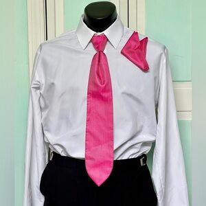 Fuchsia Hot Pink Tie Wedding Prom Tuxedo Herringbone Pre Tied clip Pocket Square